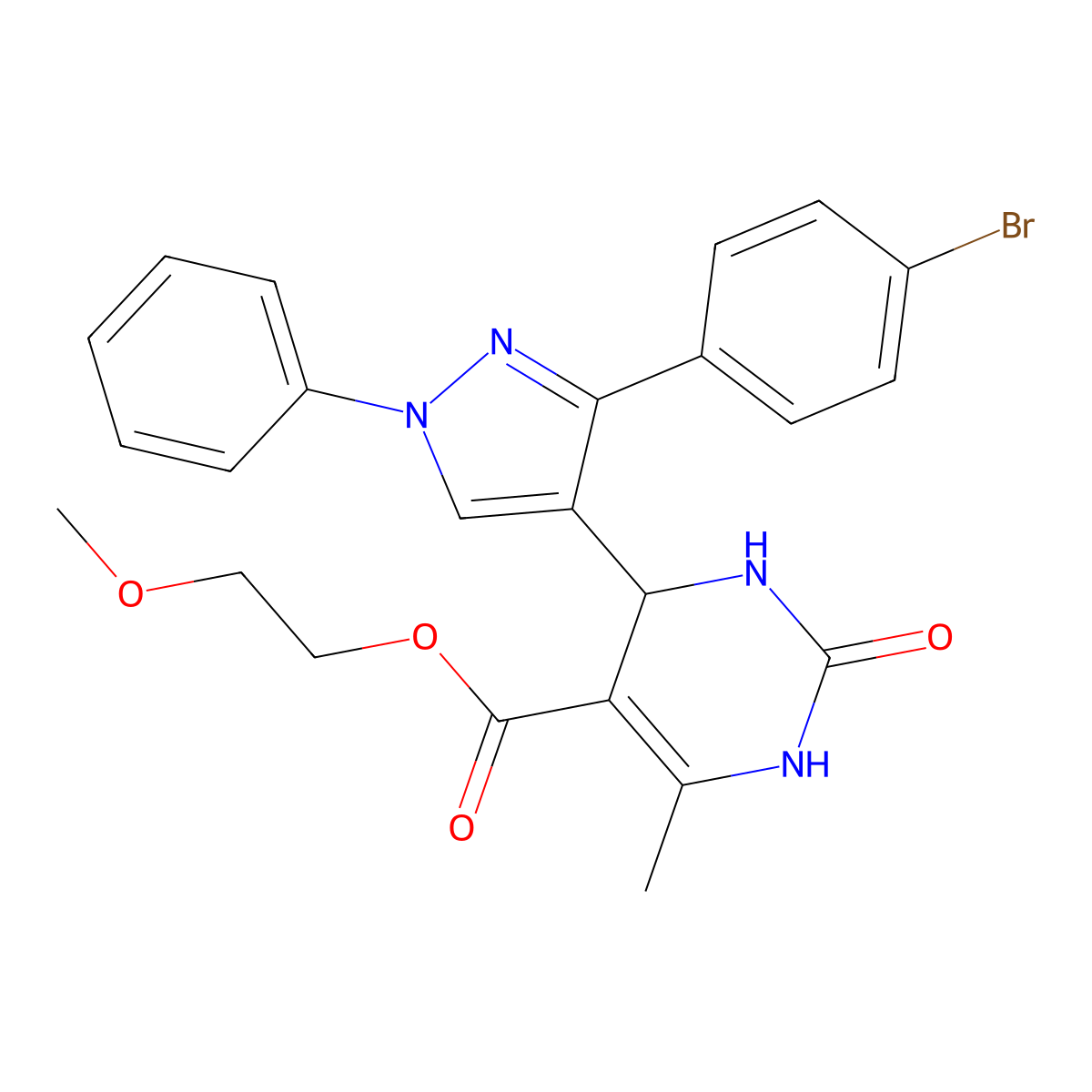 2-methoxyethyl 4-[3-(4-bromophenyl)-1-phenyl-1H-pyrazol-4-yl]-6-methyl-2-oxo-1,2,3,4-tetrahydropyrimidine-5-carboxylate molecular structure, CAS 383899-85-2