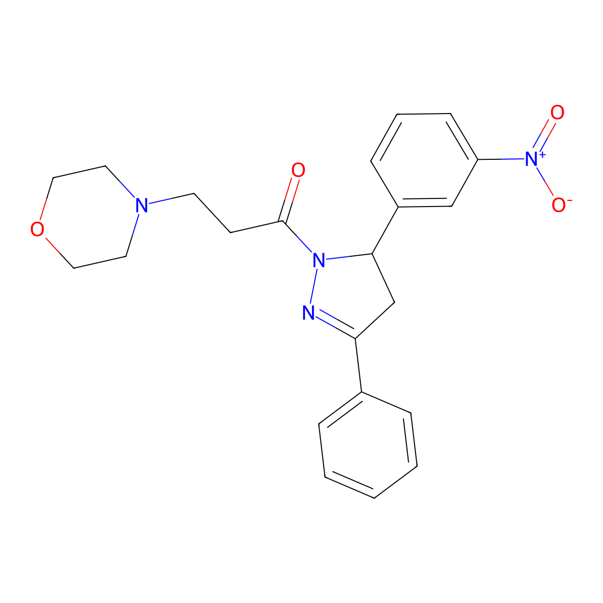 3-morpholino-1-(5-(3-nitrophenyl)-3-phenyl-4,5-dihydro-1H-pyrazol-1-yl)propan-1-one molecular structure, CAS 383899-99-8