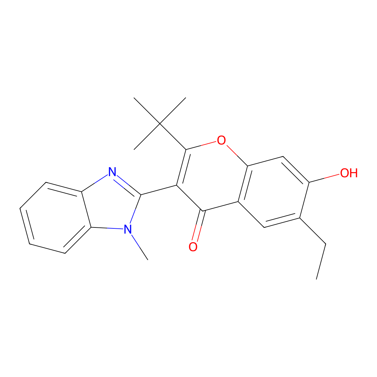 2-(tert-butyl)-6-ethyl-7-hydroxy-3-(1-methyl-1H-benzo[d]imidazol-2-yl)-4H-chromen-4-one molecular structure, CAS 383900-06-9