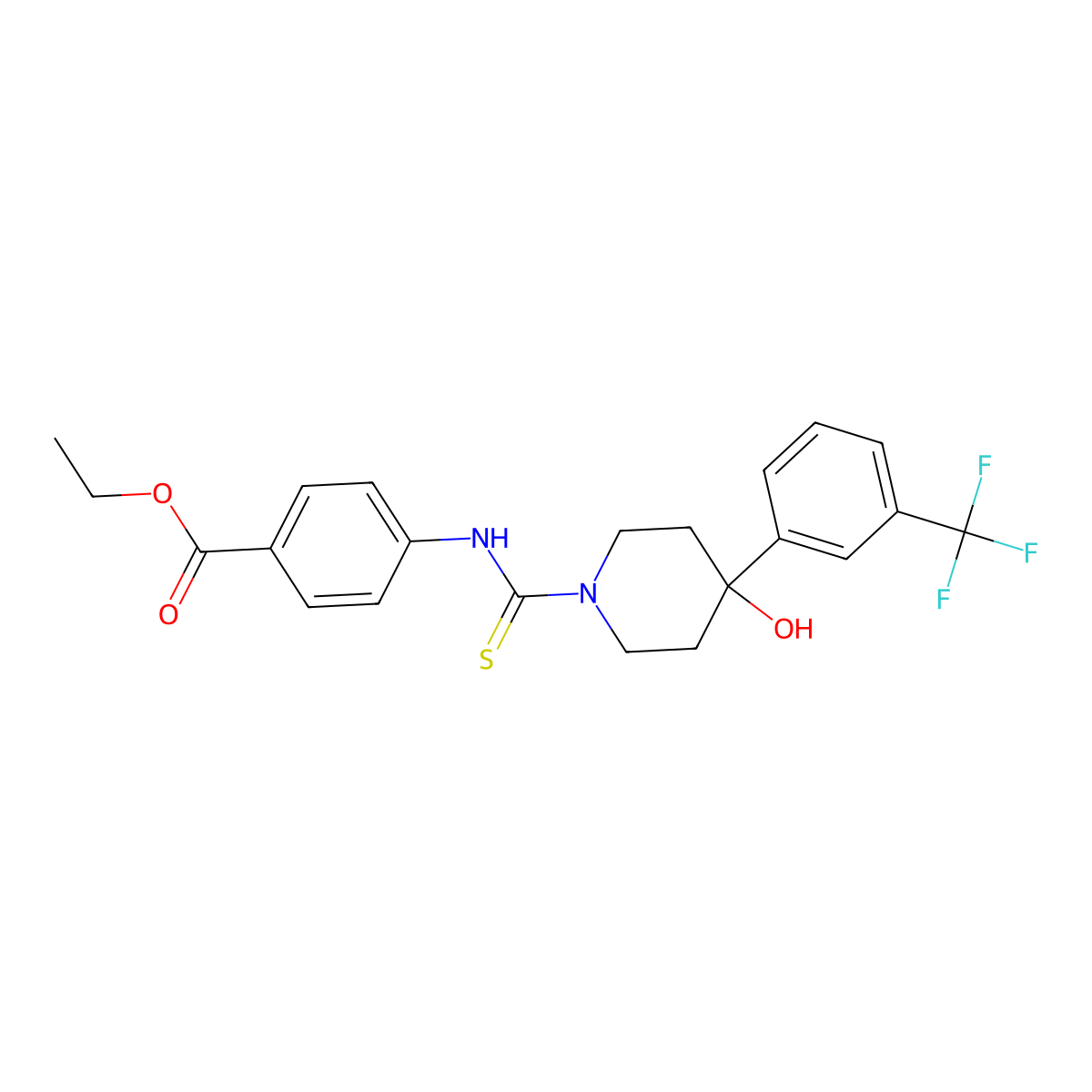 Ethyl 4-[[4-hydroxy-4-[3-(trifluoromethyl)phenyl]piperidine-1-carbothioyl]amino]benzoate molecular structure, CAS 383900-15-0