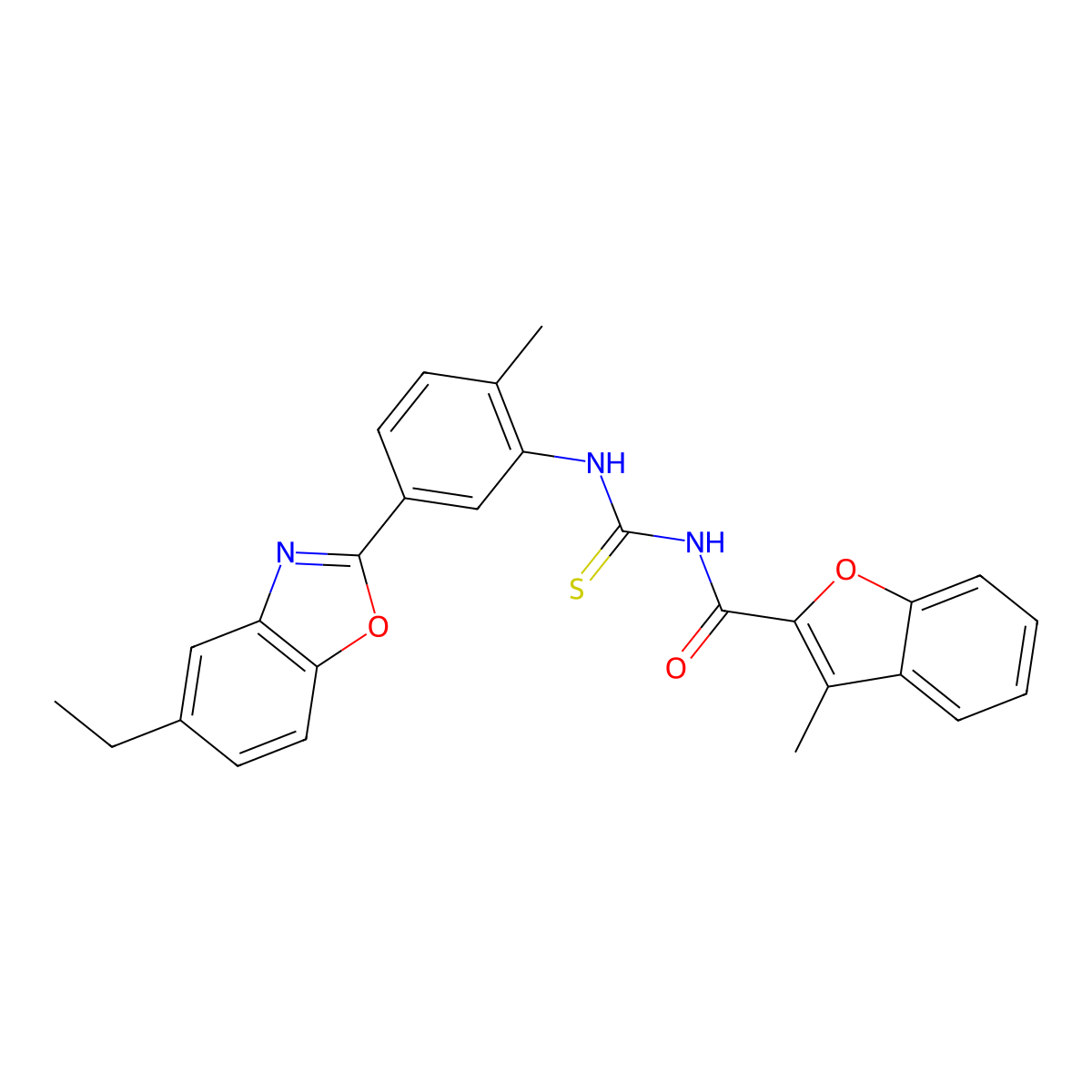 N-[[5-(5-ethyl-1,3-benzoxazol-2-yl)-2-methylphenyl]carbamothioyl]-3-methyl-1-benzofuran-2-carboxamide molecular structure, CAS 383900-44-5