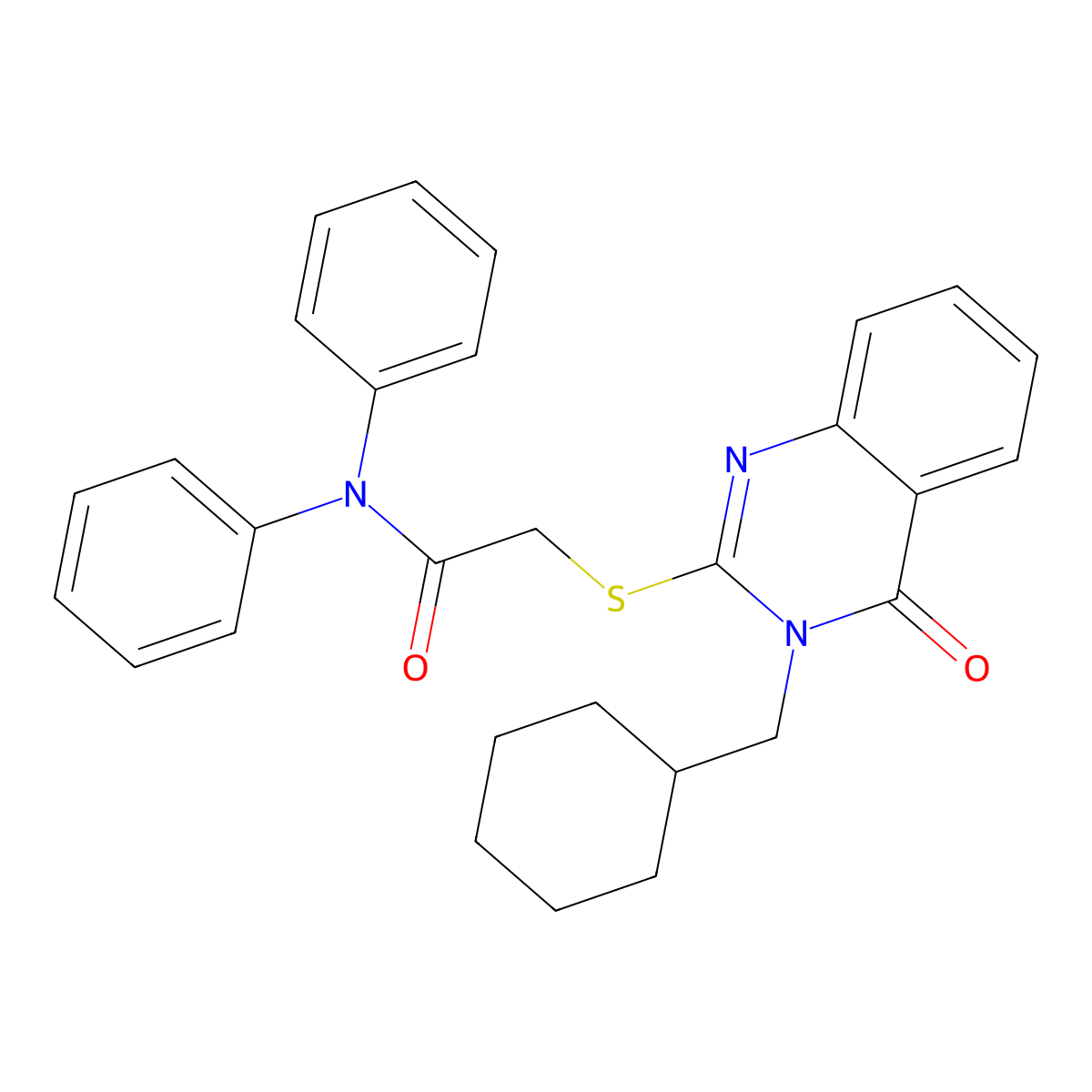 2-[3-(cyclohexylmethyl)-4-oxoquinazolin-2-yl]sulfanyl-N,N-diphenylacetamide molecular structure, CAS 383900-65-0