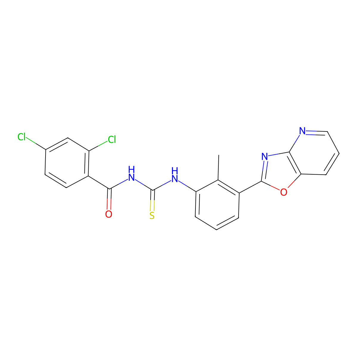 2,4-dichloro-N-{[2-methyl-3-([1,3]oxazolo[4,5-b]pyridin-2-yl)phenyl]carbamothioyl}benzamide molecular structure, CAS 383900-94-5