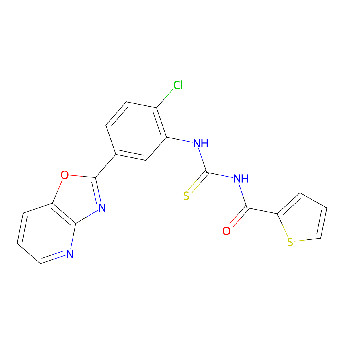 N-{[2-chloro-5-([1,3]oxazolo[4,5-b]pyridin-2-yl)phenyl]carbamothioyl}thiophene-2-carboxamide molecular structure, CAS 383901-72-2
