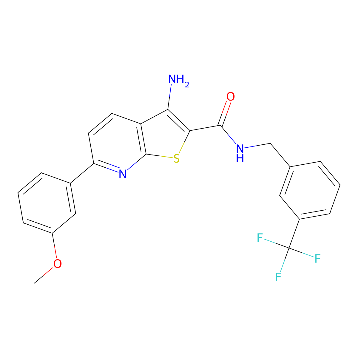 3-amino-6-(3-methoxyphenyl)-N-[3-(trifluoromethyl)benzyl]thieno[2,3-b]pyridine-2-carboxamide molecular structure, CAS 383902-16-7