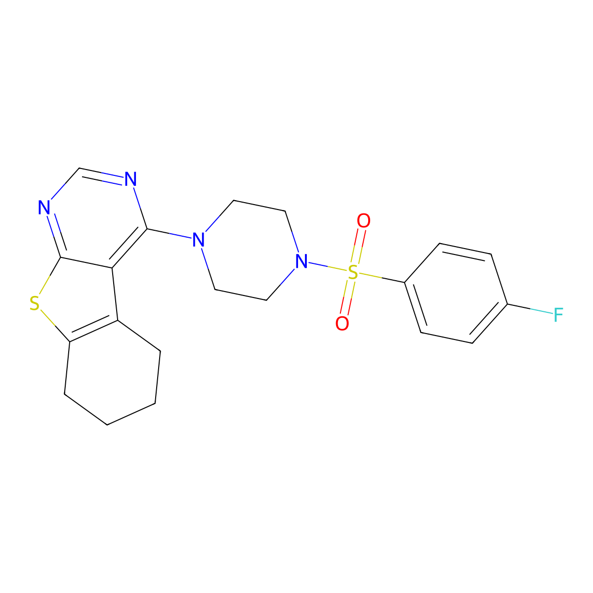 4-{4-[(4-Fluorophenyl)sulfonyl]piperazin-1-yl}-5,6,7,8-tetrahydro[1]benzothieno[2,3-d]pyrimidine molecular structure, CAS 383902-30-5