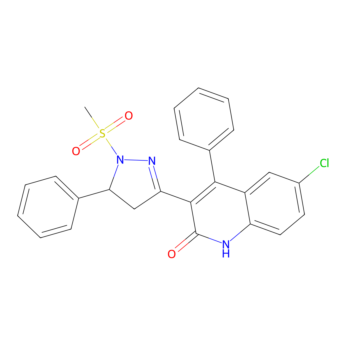 6-chloro-3-(1-(methylsulfonyl)-5-phenyl-4,5-dihydro-1H-pyrazol-3-yl)-4-phenylquinolin-2(1H)-one molecular structure, CAS 383902-37-2