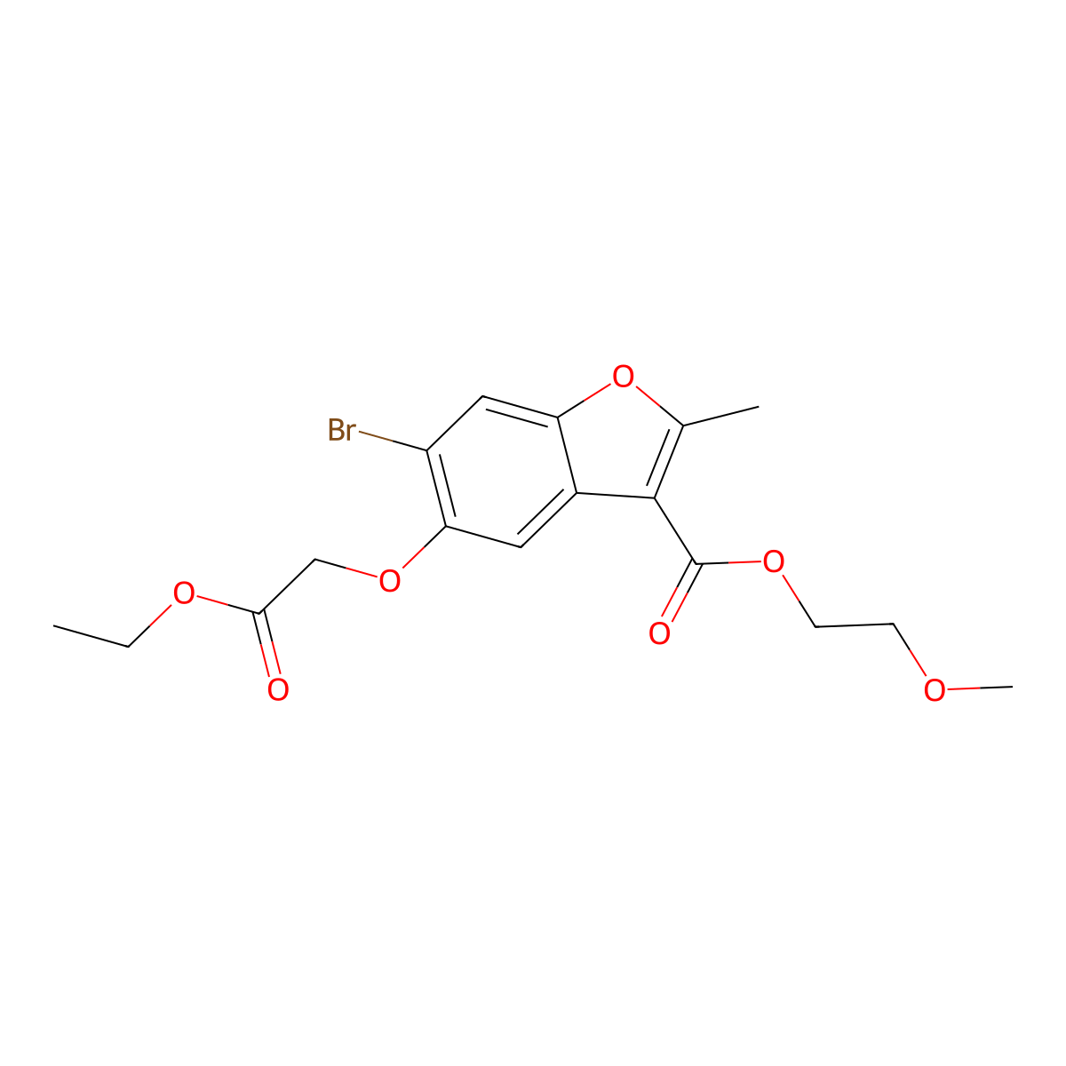 2-Methoxyethyl 6-bromo-5-(2-ethoxy-2-oxoethoxy)-2-methyl-1-benzofuran-3-carboxylate molecular structure, CAS 383902-52-1
