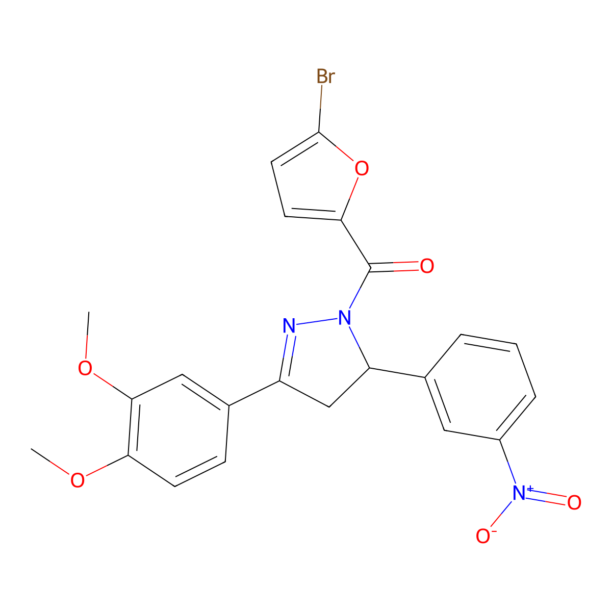 (5-bromofuran-2-yl)(3-(3,4-dimethoxyphenyl)-5-(3-nitrophenyl)-4,5-dihydro-1H-pyrazol-1-yl)methanone molecular structure, CAS 383902-59-8