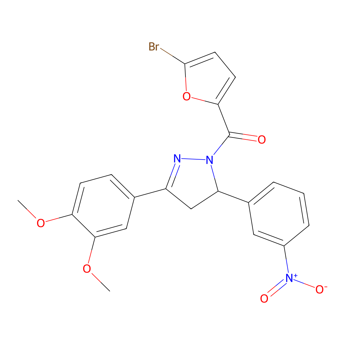 (5-bromofuran-2-yl)(3-(3,4-dimethoxyphenyl)-5-(3-nitrophenyl)-4,5-dihydro-1H-pyrazol-1-yl)methanone molecular structure, CAS 383902-59-8