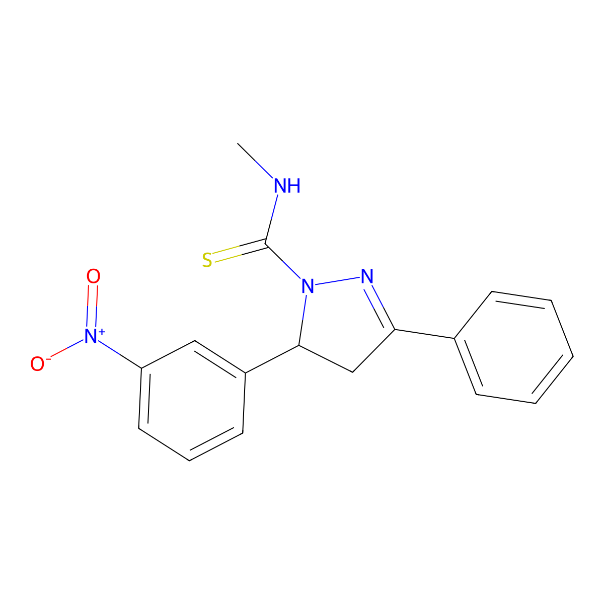N-methyl-5-(3-nitrophenyl)-3-phenyl-4,5-dihydro-1H-pyrazole-1-carbothioamide molecular structure, CAS 383902-62-3