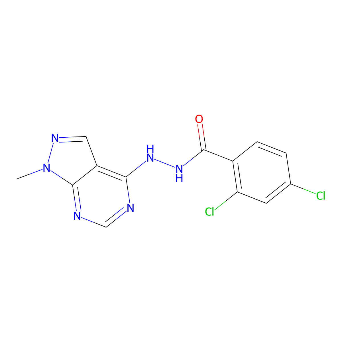 2,4-dichloro-N'-(1-methyl-1H-pyrazolo[3,4-d]pyrimidin-4-yl)benzohydrazide molecular structure, CAS 383902-68-9