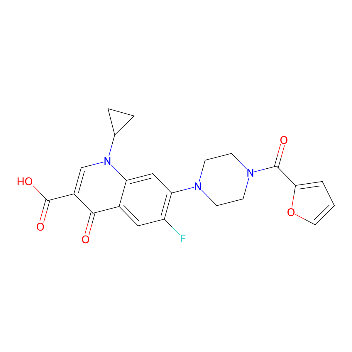 1-cyclopropyl-6-fluoro-7-[4-(furan-2-carbonyl)piperazin-1-yl]-4-oxo-quinoline-3-carboxylic Acid molecular structure, CAS 383902-78-1