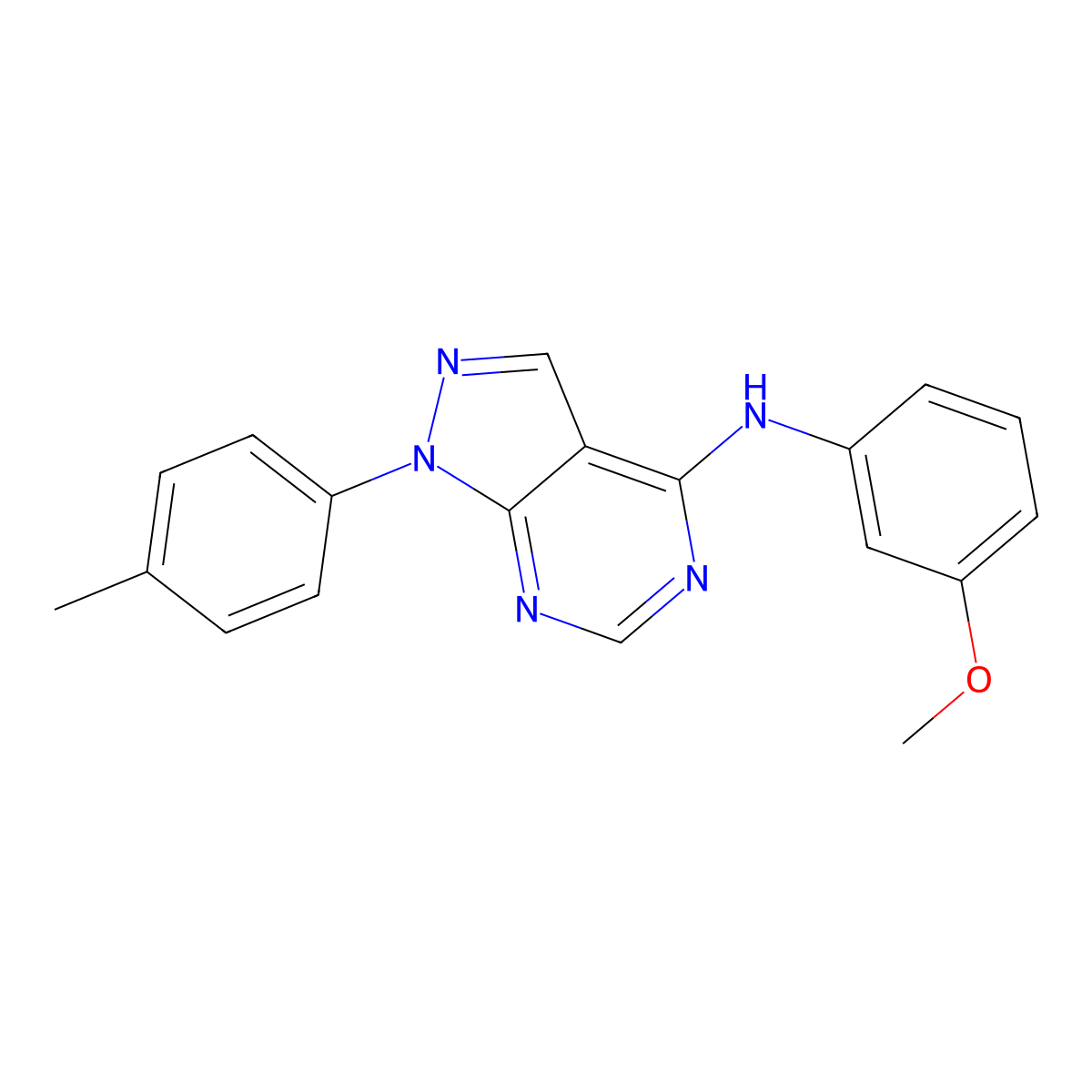 N-(3-methoxyphenyl)-1-(4-methylphenyl)-1H-pyrazolo[3,4-d]pyrimidin-4-amine molecular structure, CAS 383902-86-1