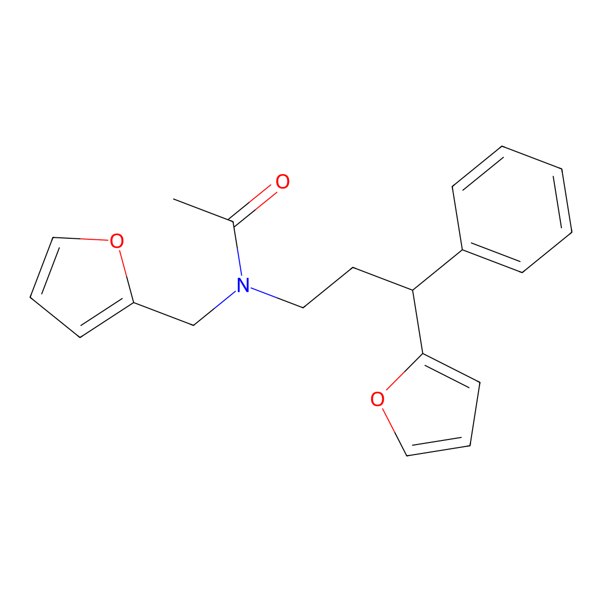 N-(furan-2-ylmethyl)-N-[3-(furan-2-yl)-3-phenylpropyl]acetamide molecular structure, CAS 383902-97-4