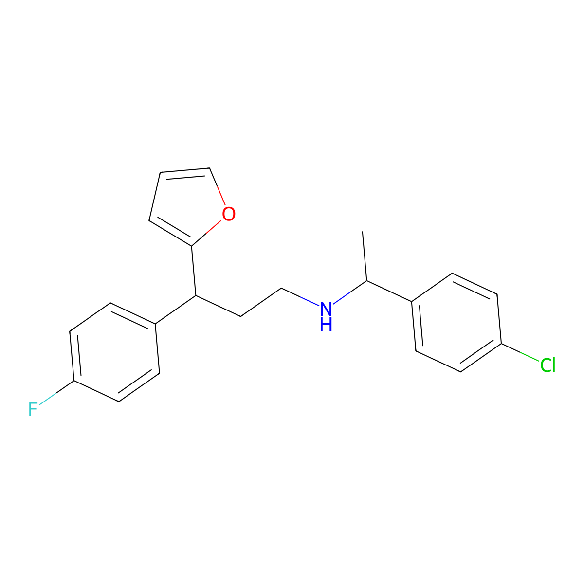 N-[1-(4-chlorophenyl)ethyl]-3-(4-fluorophenyl)-3-(furan-2-yl)propan-1-amine molecular structure, CAS 383902-98-5