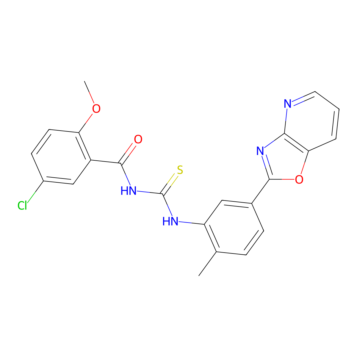 5-chloro-2-methoxy-N-{[2-methyl-5-([1,3]oxazolo[4,5-b]pyridin-2-yl)phenyl]carbamothioyl}benzamide molecular structure, CAS 383903-08-0