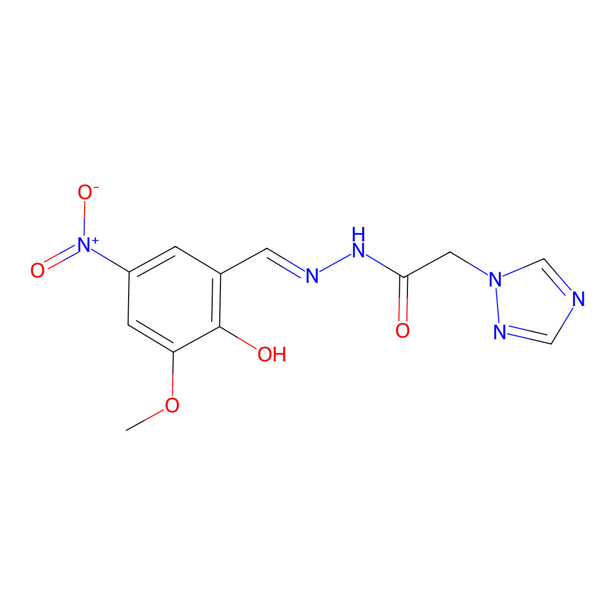 N'-[(5-methoxy-3-nitro-6-oxo-1-cyclohexa-2,4-dienylidene)methyl]-2-(1,2,4-triazol-1-yl)acetohydrazide molecular structure, CAS 383903-46-6