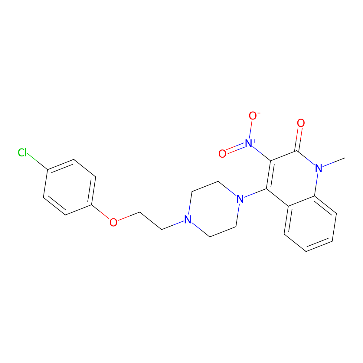 4-(4-(2-(4-chlorophenoxy)ethyl)piperazin-1-yl)-1-methyl-3-nitroquinolin-2(1H)-one molecular structure, CAS 383903-47-7