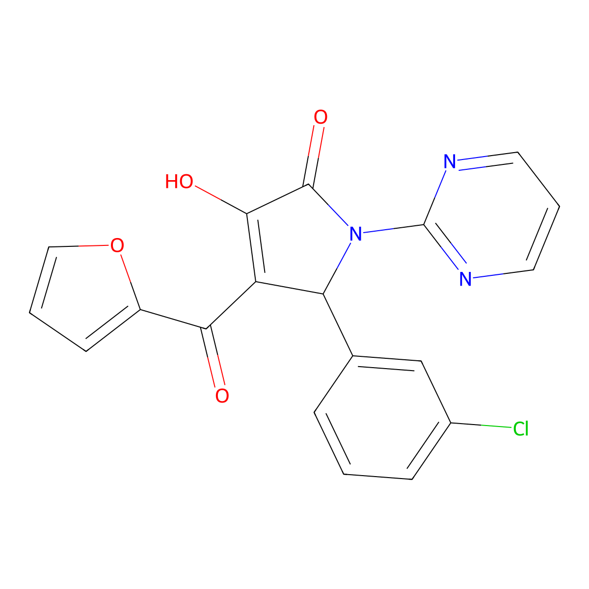 5-(3-chlorophenyl)-4-(2-furoyl)-3-hydroxy-1-(2-pyrimidinyl)-1,5-dihydro-2H-pyrrol-2-one molecular structure, CAS 383904-00-5