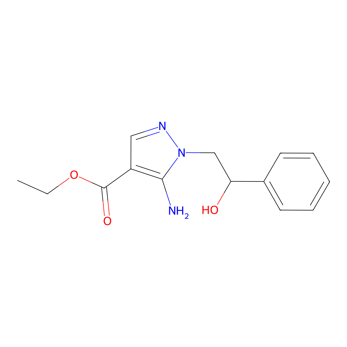 ethyl 5-amino-1-(2-hydroxy-2-phenylethyl)-1H-pyrazole-4-carboxylate molecular structure, CAS 383911-62-4