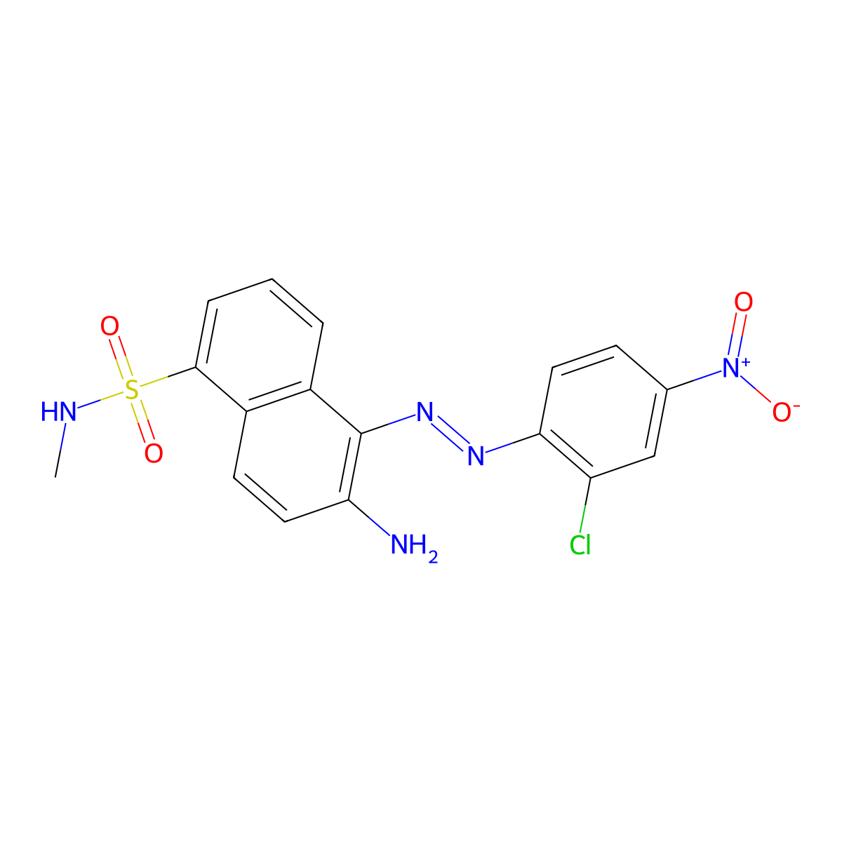 1-Naphthalenesulfonamide, 6-amino-5-(2-(2-chloro-4-nitrophenyl)diazenyl)-N-methyl- molecular structure, CAS 3843-41-2