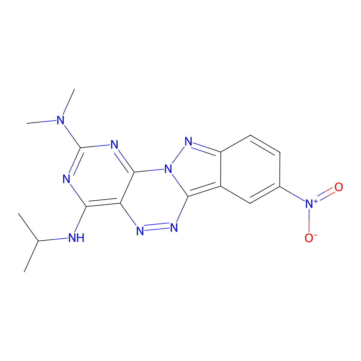 Pyrimido[4',5':5,6][1,2,4]triazino[4,3-b]indazole-2,4-diamine, N2,N2-dimethyl-N4-(1-methylethyl)-8-nitro- molecular structure, CAS 38432-19-8