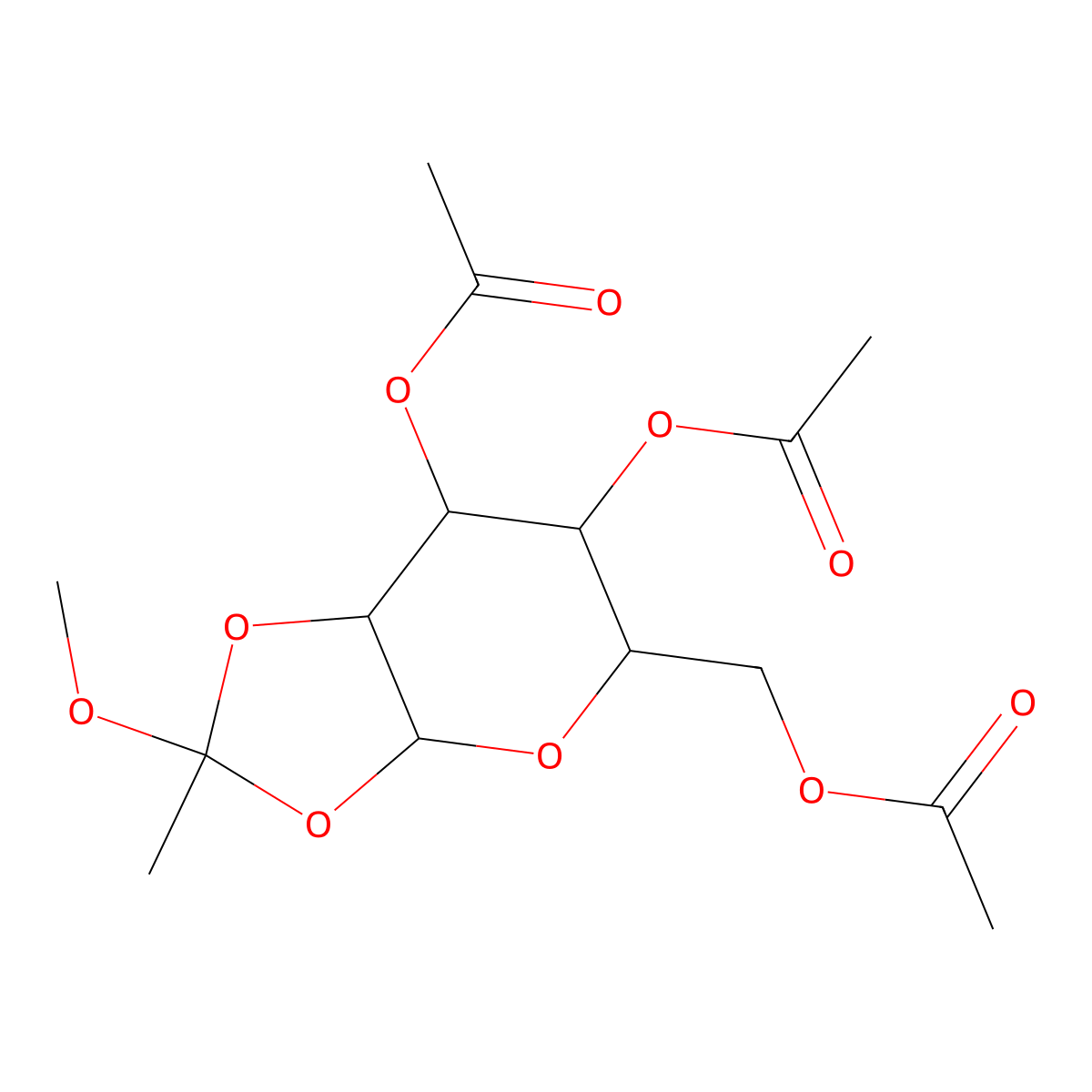 (6,7-diacetyloxy-2-methoxy-2-methyl-5,6,7,7a-tetrahydro-3aH-[1,3]dioxolo[4,5-b]pyran-5-yl)methyl acetate molecular structure, CAS 384342-60-3