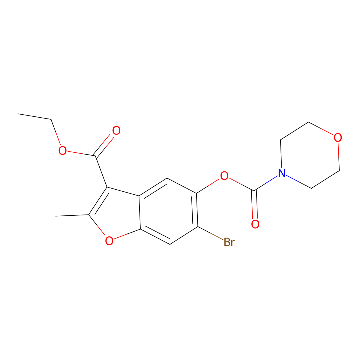 6-Bromo-3-(ethoxycarbonyl)-2-methyl-1-benzofuran-5-yl morpholine-4-carboxylate molecular structure, CAS 384349-17-1