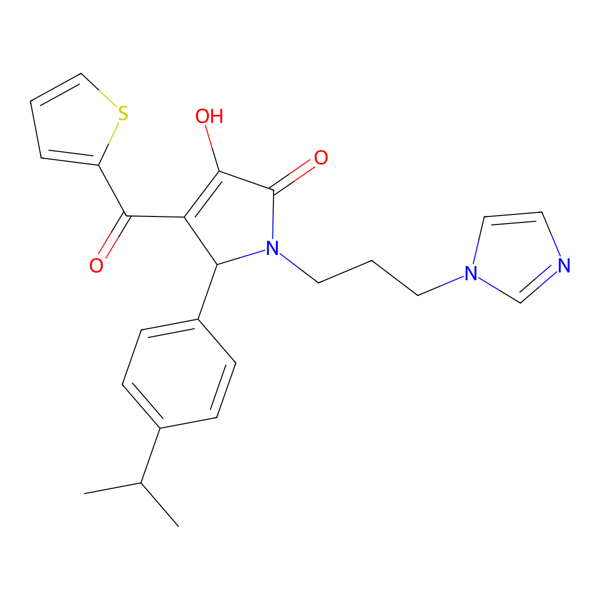3-hydroxy-1-[3-(1H-imidazol-1-yl)propyl]-5-[4-(propan-2-yl)phenyl]-4-(thiophen-2-ylcarbonyl)-1,5-dihydro-2H-pyrrol-2-one molecular structure, CAS 384349-21-7