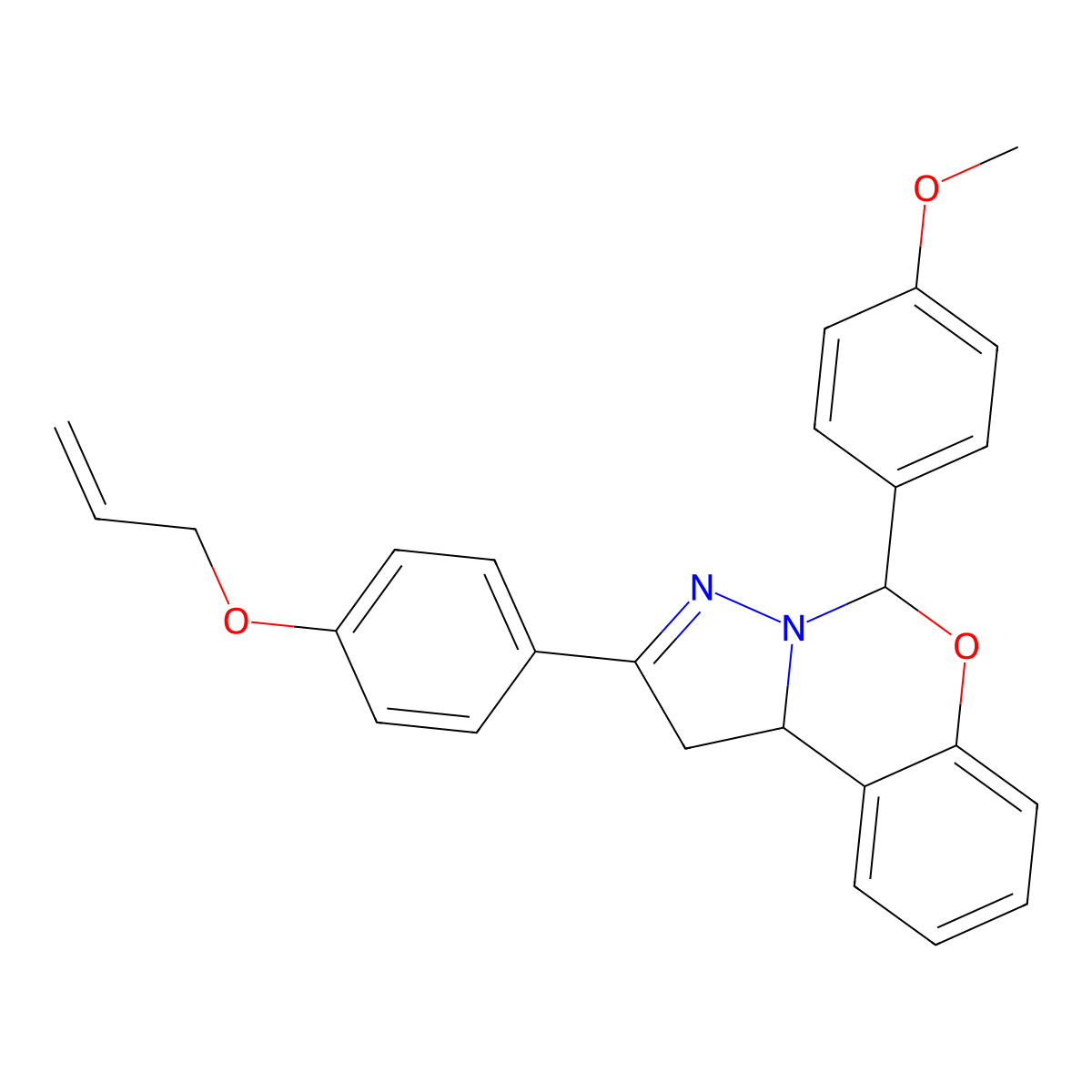 5-(4-methoxyphenyl)-2-(4-prop-2-enoxyphenyl)-5,10b-dihydro-1H-pyrazolo[1,5-c][1,3]benzoxazine molecular structure, CAS 384349-24-0