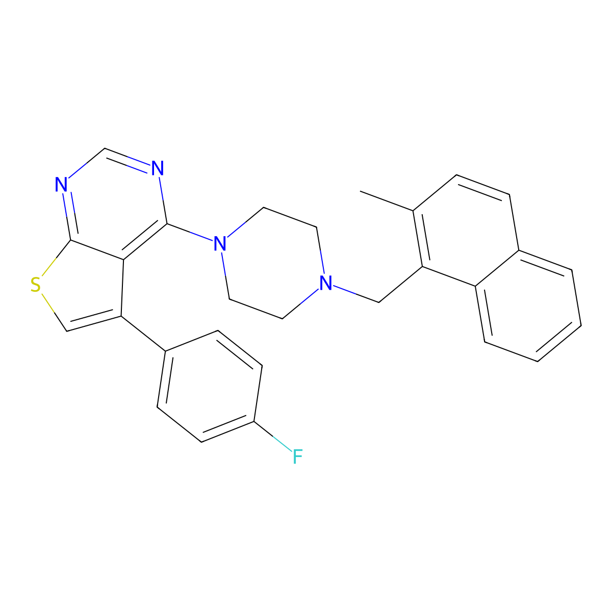 5-(4-Fluorophenyl)-4-{4-[(2-methylnaphthalen-1-yl)methyl]piperazin-1-yl}thieno[2,3-d]pyrimidine molecular structure, CAS 384349-29-5