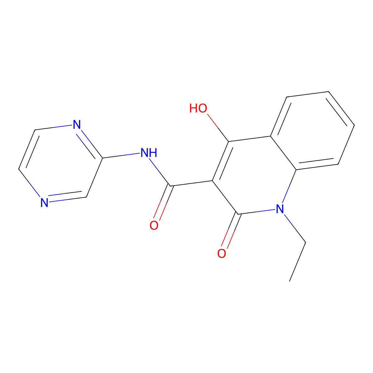 1-ethyl-4-hydroxy-2-oxo-N-(pyrazin-2-yl)-1,2-dihydroquinoline-3-carboxamide molecular structure, CAS 384349-39-7