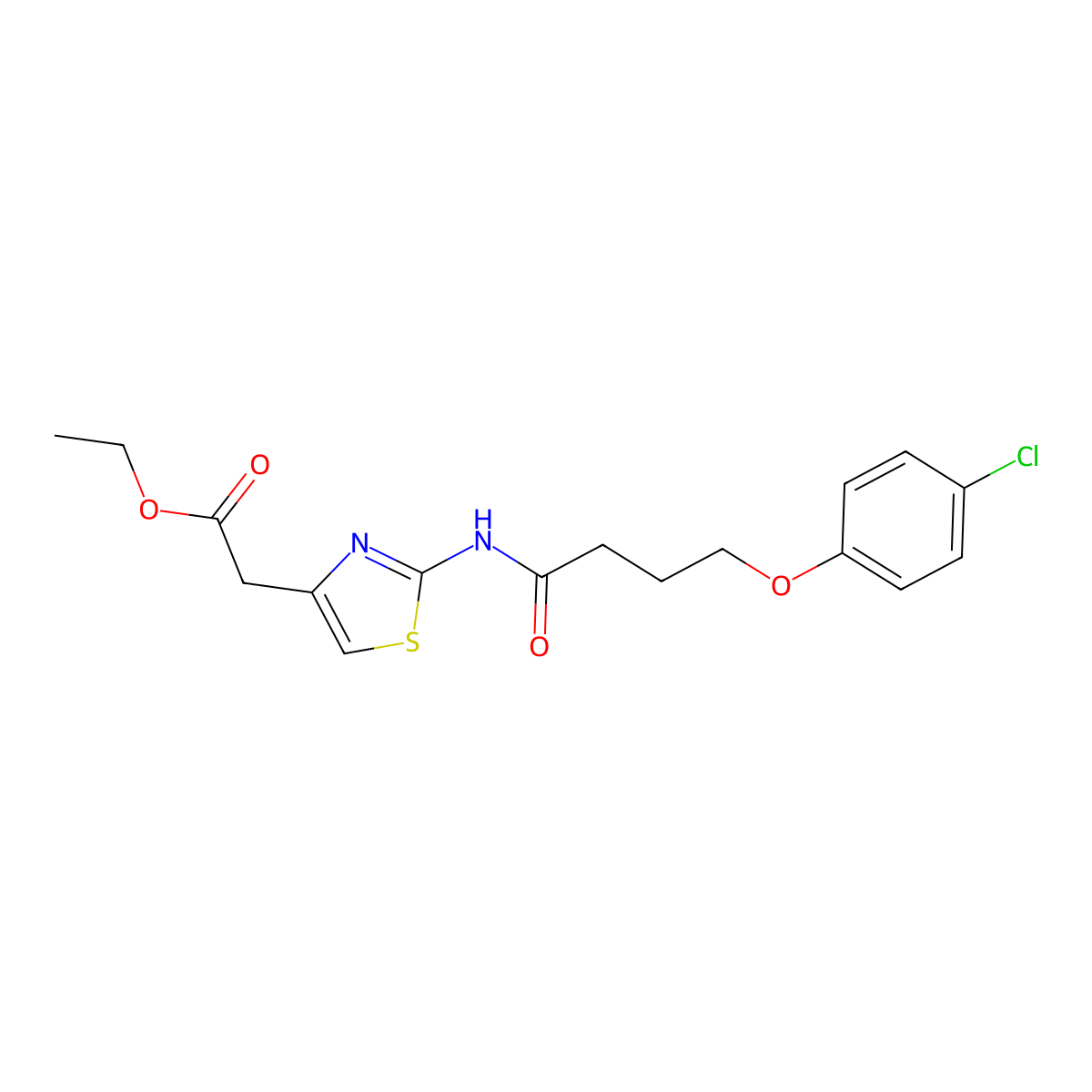 Ethyl (2-{[4-(4-chlorophenoxy)butanoyl]amino}-1,3-thiazol-4-yl)acetate molecular structure, CAS 384349-62-6