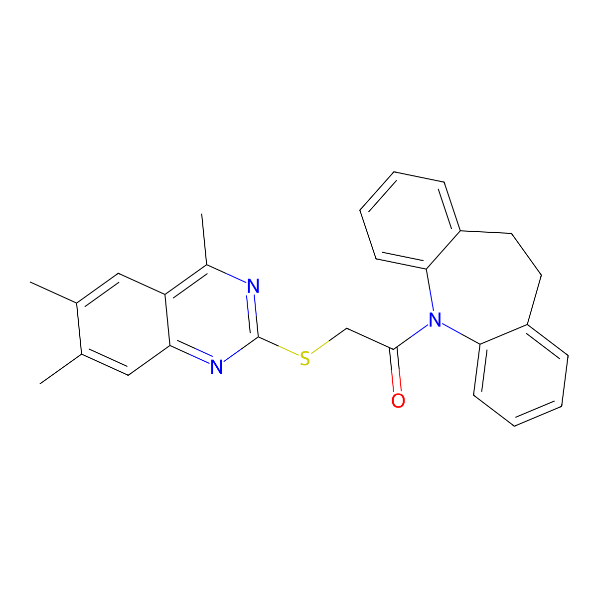 1-(10,11-dihydro-5H-dibenzo[b,f]azepin-5-yl)-2-[(4,6,7-trimethylquinazolin-2-yl)sulfanyl]ethanone molecular structure, CAS 384349-65-9