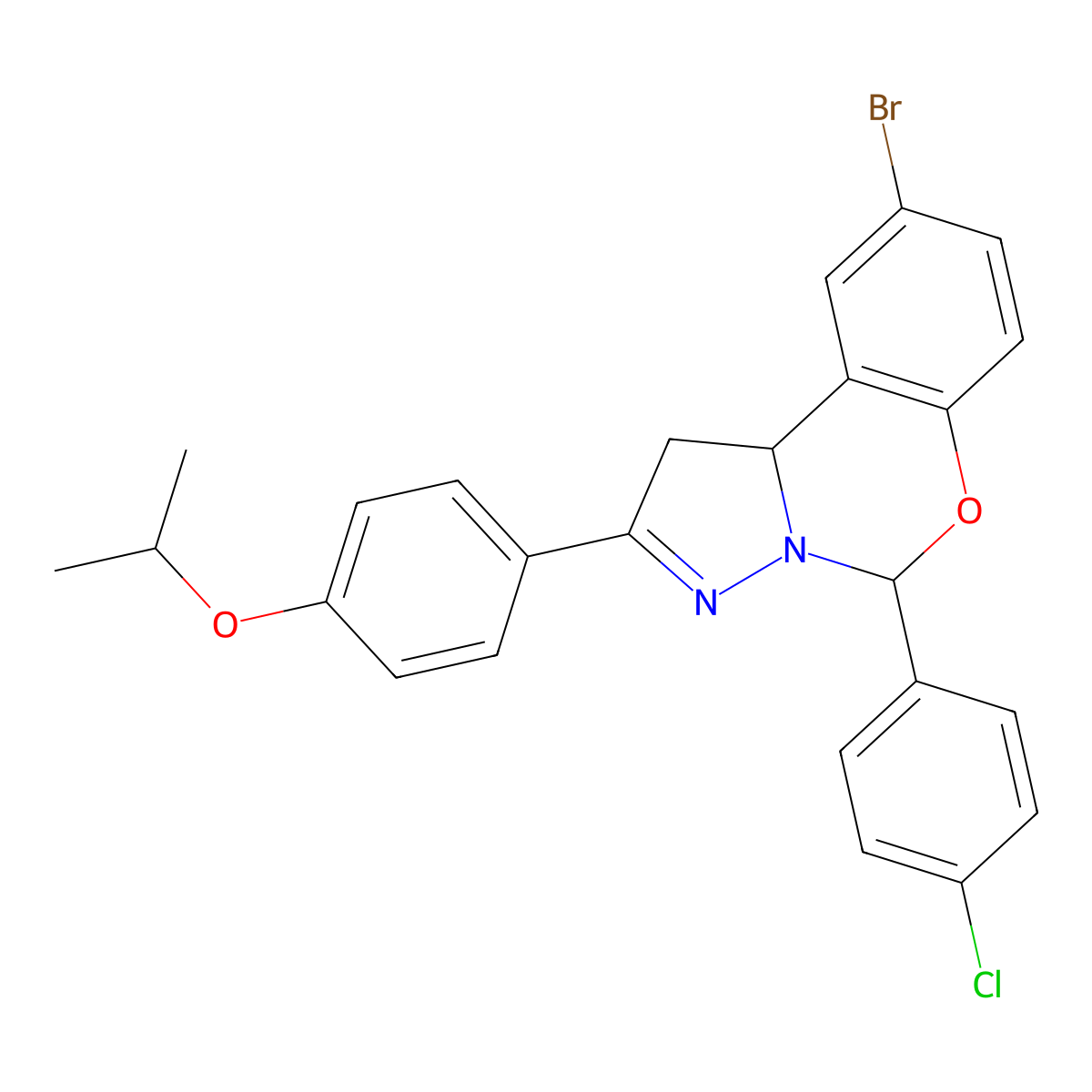 9-Bromo-5-(4-chlorophenyl)-2-[4-(propan-2-yloxy)phenyl]-1,10b-dihydropyrazolo[1,5-c][1,3]benzoxazine molecular structure, CAS 384349-92-2