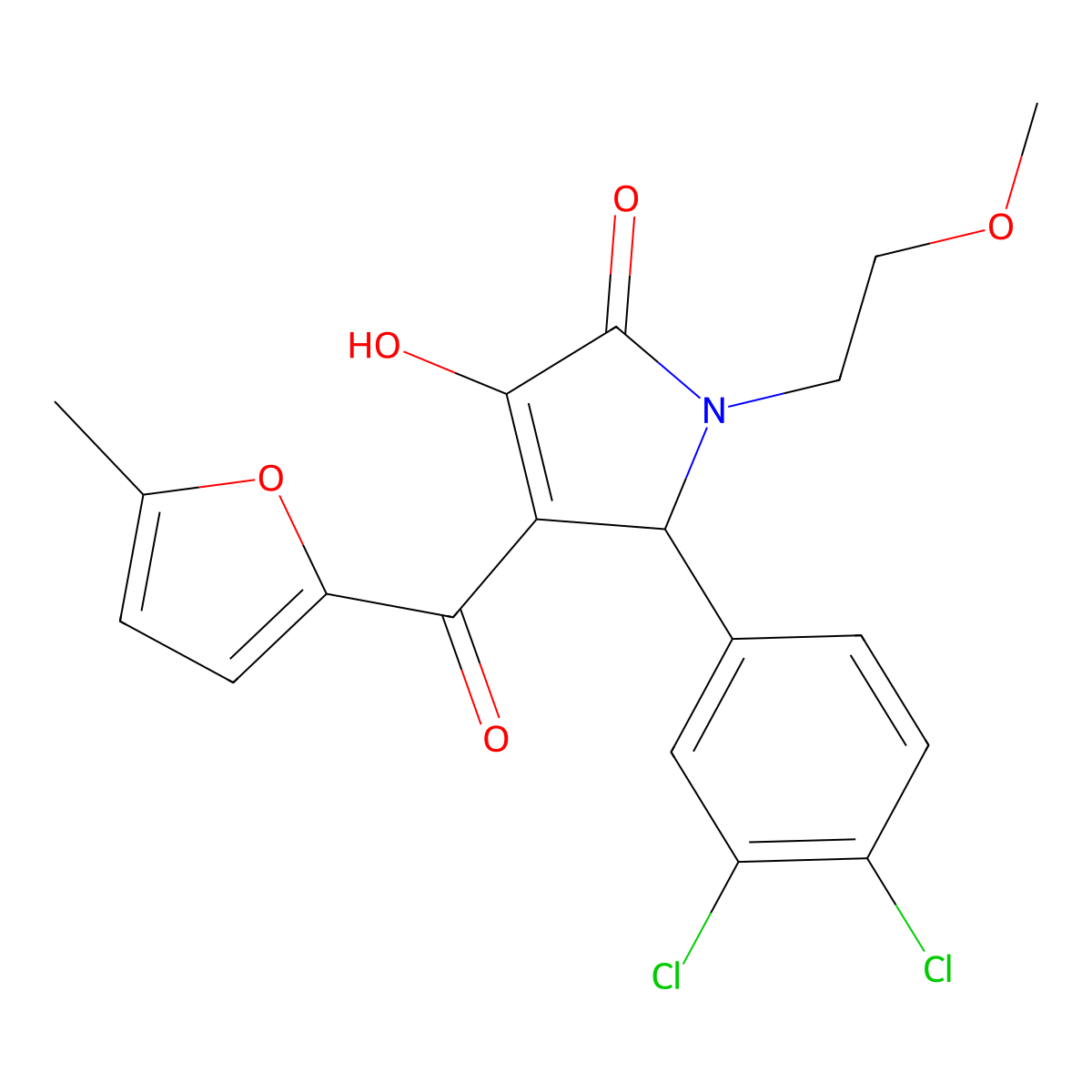 (4E)-5-(3,4-dichlorophenyl)-4-[hydroxy(5-methylfuran-2-yl)methylidene]-1-(2-methoxyethyl)pyrrolidine-2,3-dione molecular structure, CAS 384350-01-0