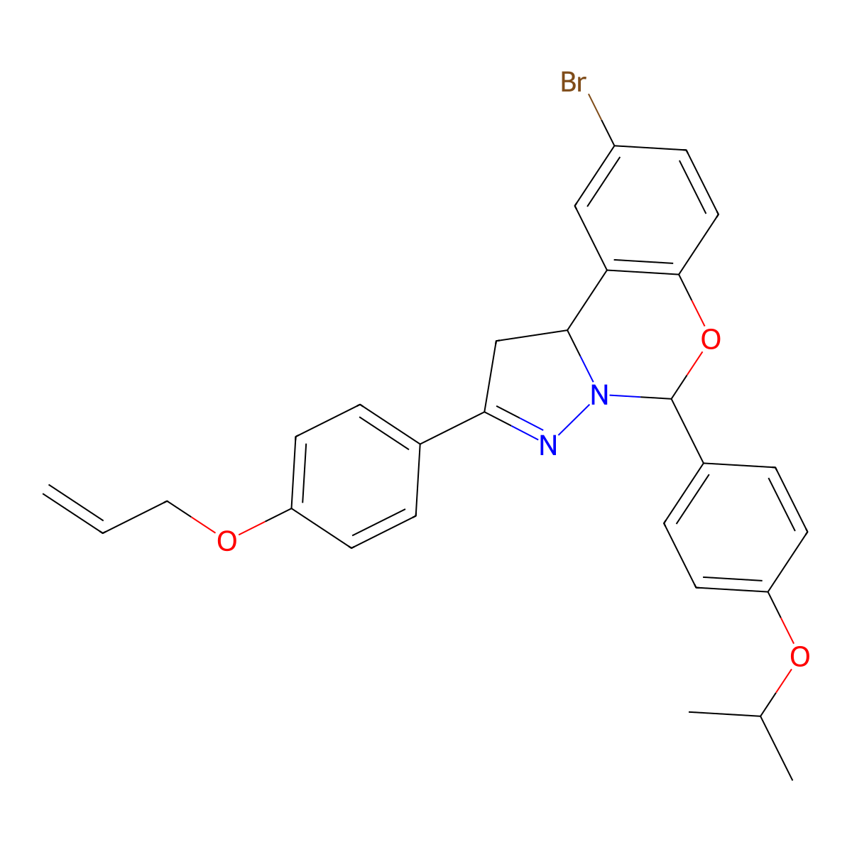 9-Bromo-5-[4-(propan-2-yloxy)phenyl]-2-[4-(prop-2-en-1-yloxy)phenyl]-1,10b-dihydropyrazolo[1,5-c][1,3]benzoxazine molecular structure, CAS 384350-21-4