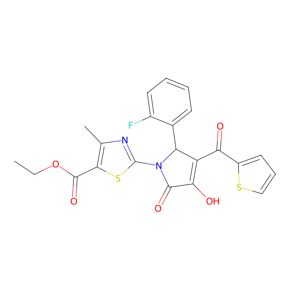 ethyl 2-{(3E)-2-(2-fluorophenyl)-3-[hydroxy(thiophen-2-yl)methylidene]-4,5-dioxopyrrolidin-1-yl}-4-methyl-1,3-thiazole-5-carboxylate molecular structure, CAS 384350-22-5