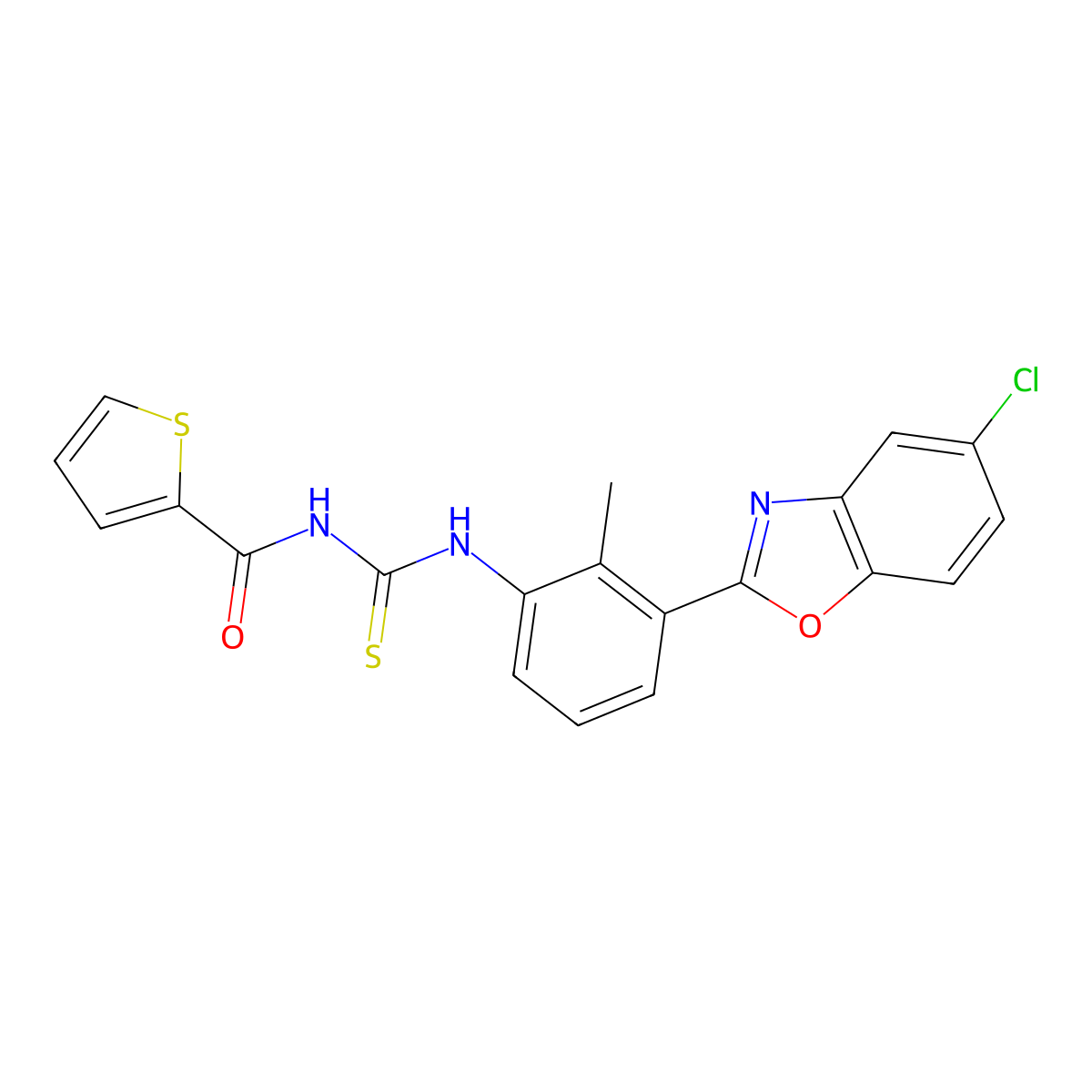 N-[[3-(5-chloro-1,3-benzoxazol-2-yl)-2-methylphenyl]carbamothioyl]thiophene-2-carboxamide molecular structure, CAS 384350-23-6