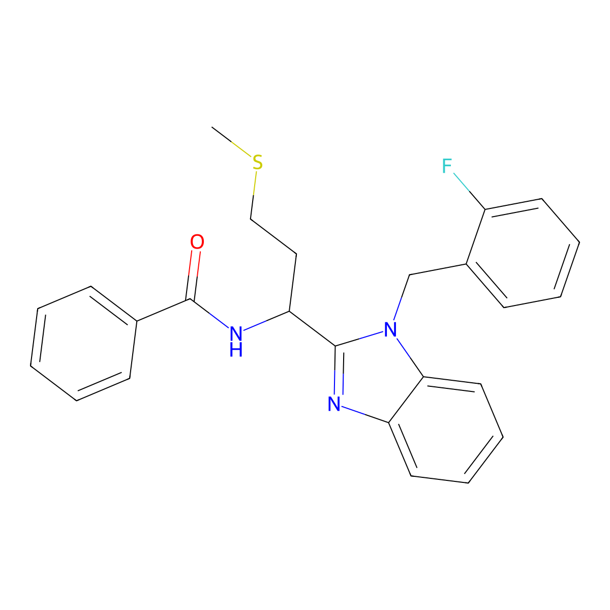 N-{1-[1-(2-fluorobenzyl)-1H-benzimidazol-2-yl]-3-(methylsulfanyl)propyl}benzamide molecular structure, CAS 384350-53-2