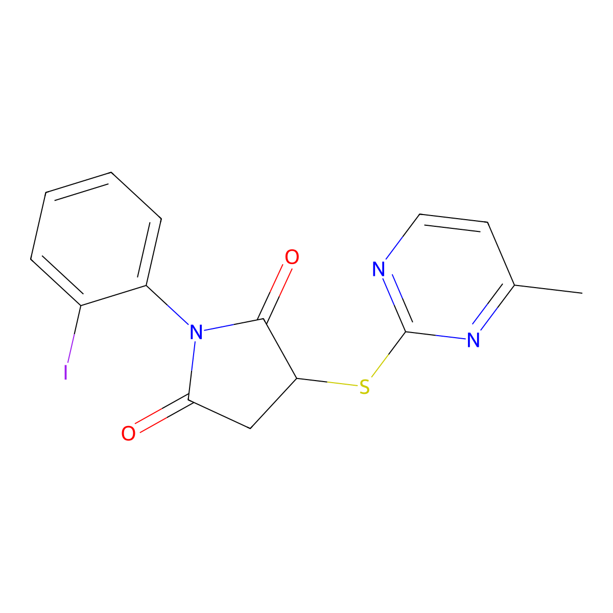 1-(2-Iodophenyl)-3-[(4-methylpyrimidin-2-yl)sulfanyl]pyrrolidine-2,5-dione molecular structure, CAS 384350-68-9