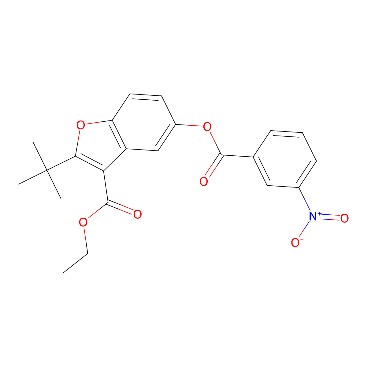Ethyl 2-tert-butyl-5-(3-nitrobenzoyl)oxy-1-benzofuran-3-carboxylate molecular structure, CAS 384350-74-7
