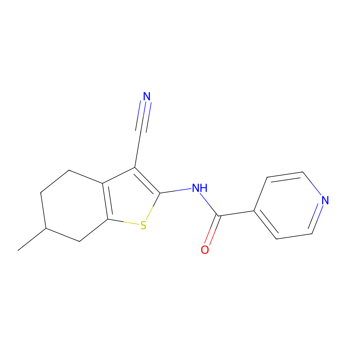 N-(3-cyano-6-methyl-4,5,6,7-tetrahydro-1-benzothiophen-2-yl)pyridine-4-carboxamide molecular structure, CAS 384351-05-7