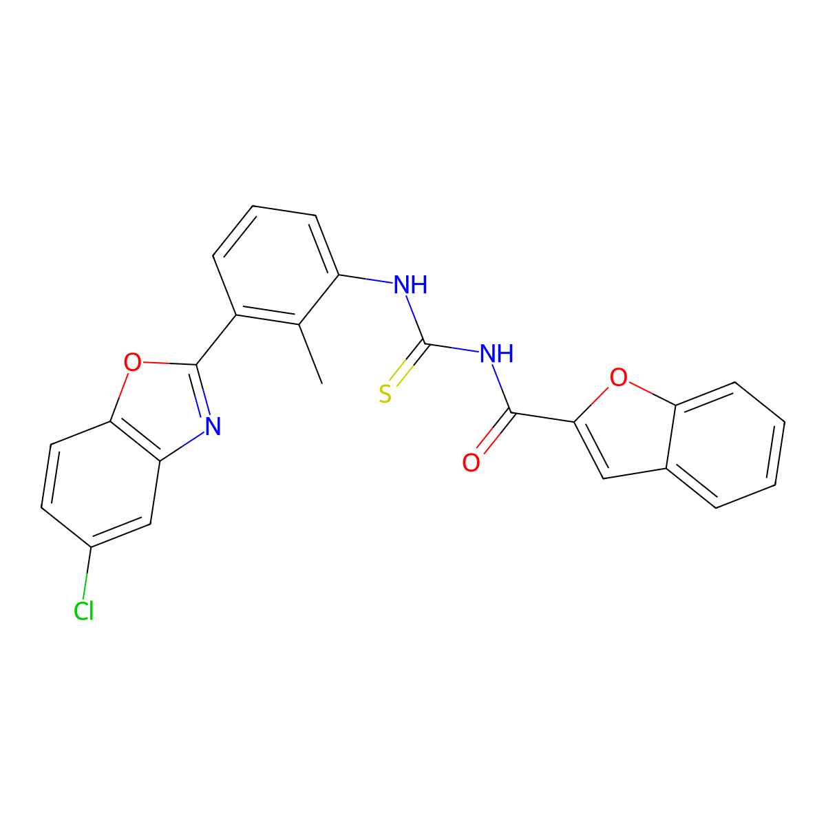 N-[[3-(5-chloro-1,3-benzoxazol-2-yl)-2-methylphenyl]carbamothioyl]-1-benzofuran-2-carboxamide molecular structure, CAS 384351-09-1