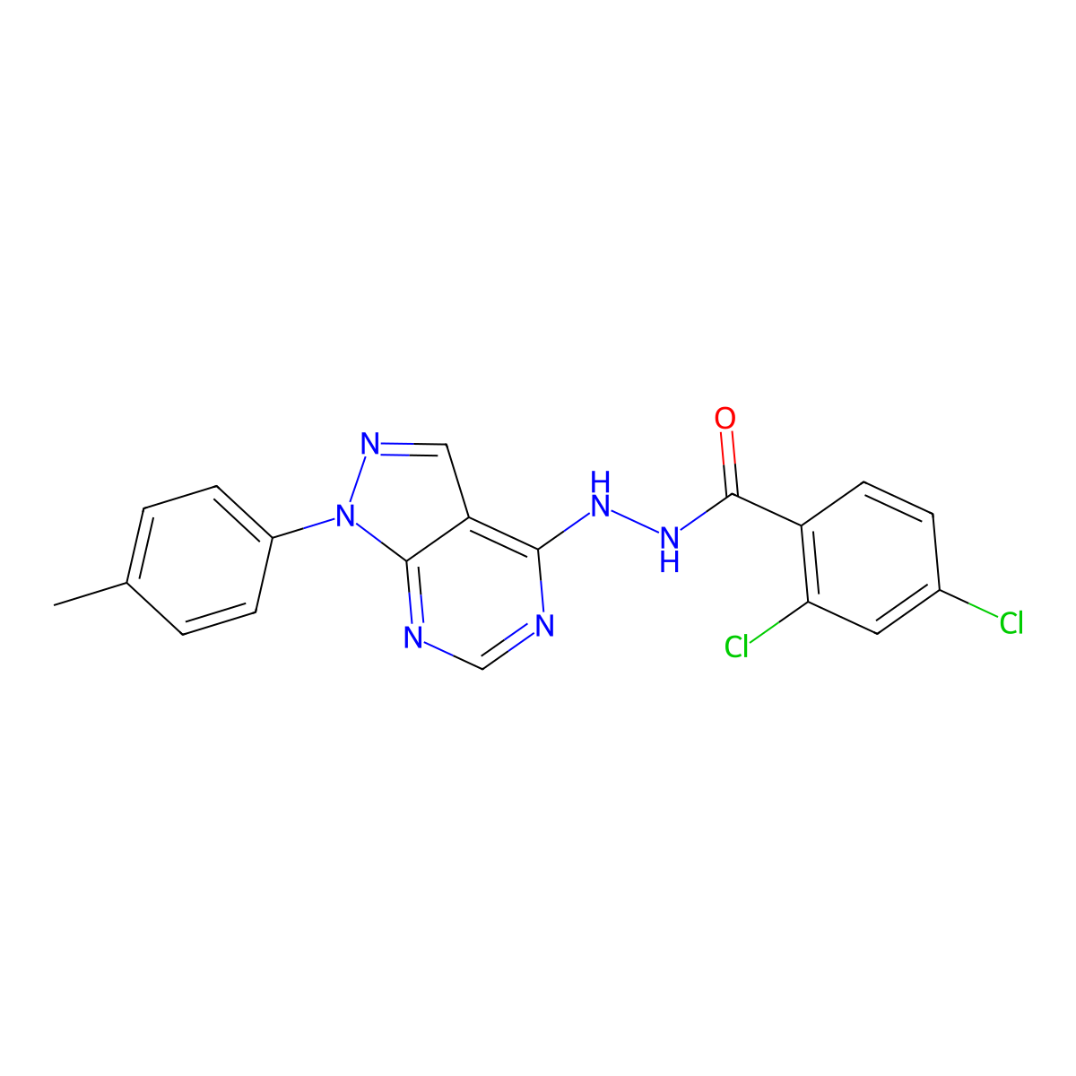 2,4-dichloro-N'-[1-(4-methylphenyl)pyrazolo[3,4-d]pyrimidin-4-yl]benzohydrazide molecular structure, CAS 384351-14-8