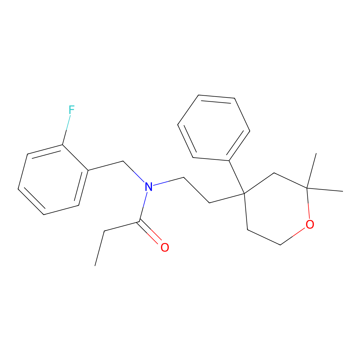 N-[2-(2,2-dimethyl-4-phenyloxan-4-yl)ethyl]-N-[(2-fluorophenyl)methyl]propanamide molecular structure, CAS 384351-68-2