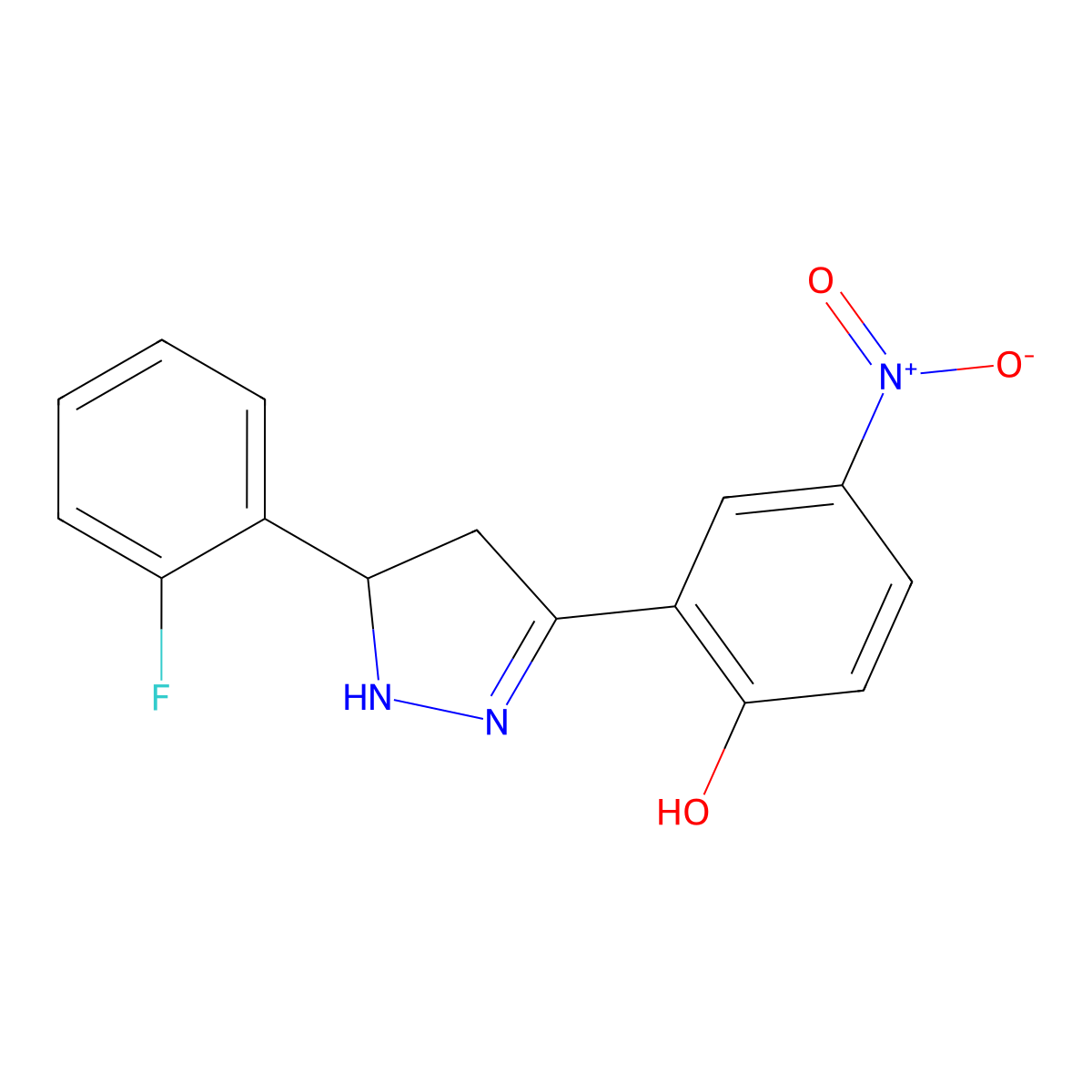 6-[5-(2-Fluorophenyl)-3-pyrazolidinylidene]-4-nitro-1-cyclohexa-2,4-dienone molecular structure, CAS 384351-73-9