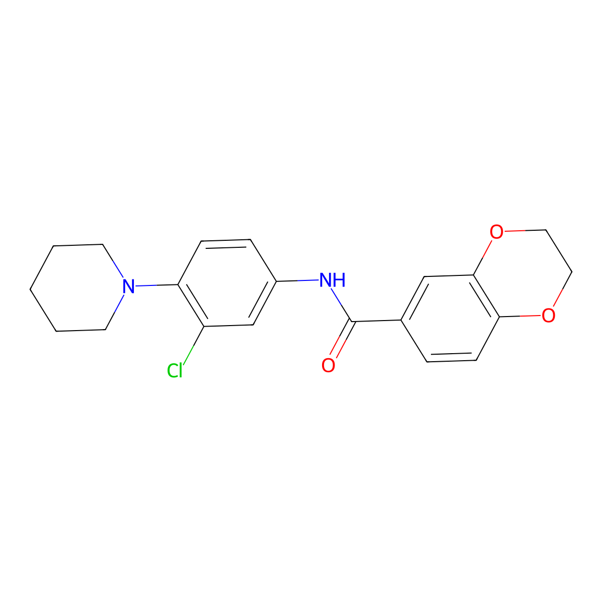 N-[3-chloro-4-(1-piperidinyl)phenyl]-2,3-dihydro-1,4-benzodioxine-6-carboxamide molecular structure, CAS 384351-95-5