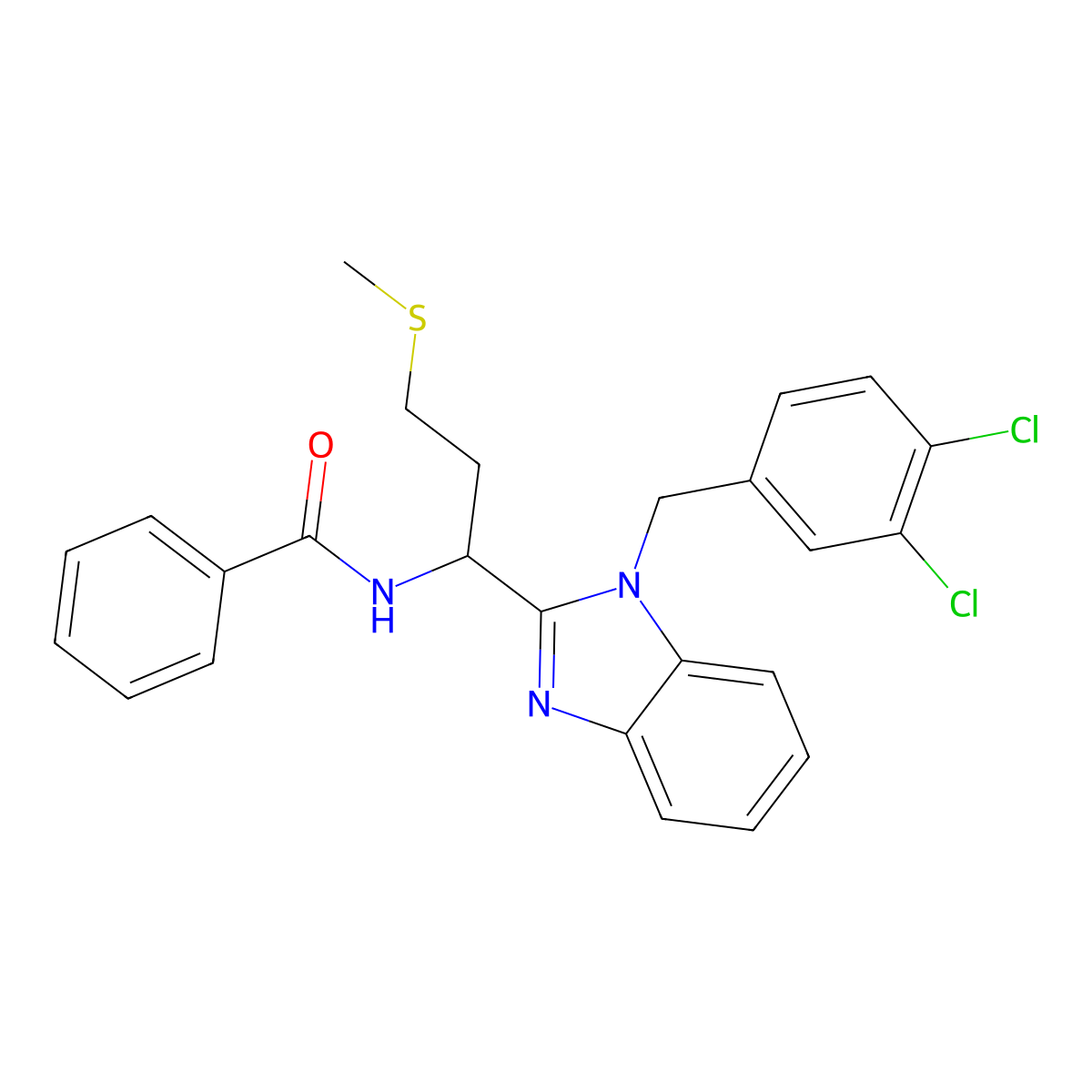 N-{1-[1-(3,4-dichlorobenzyl)-1H-benzimidazol-2-yl]-3-(methylsulfanyl)propyl}benzamide molecular structure, CAS 384352-08-3